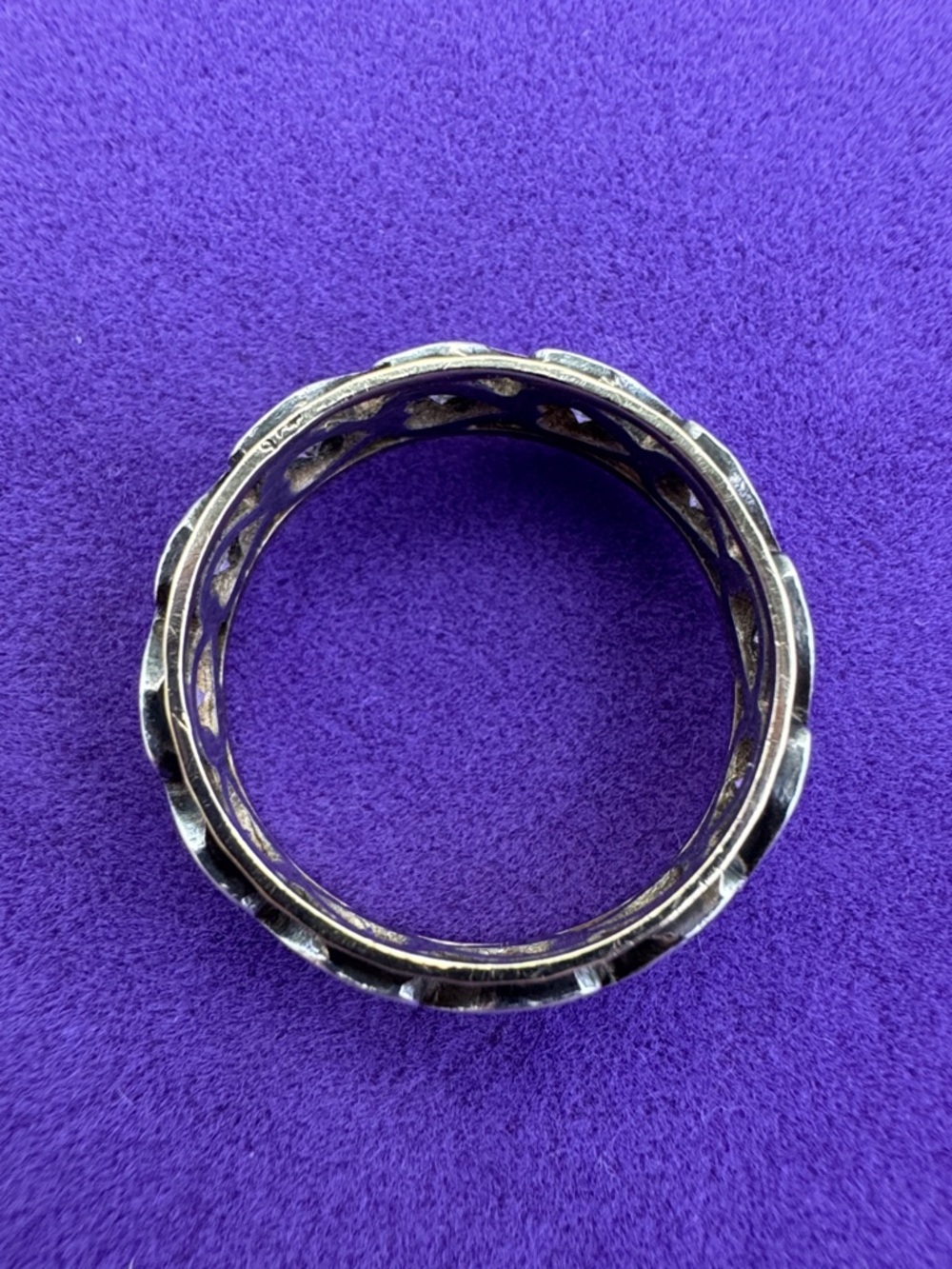 💛 Vintage 9k Gold & 925 Heart & Diamond Paste Band Ring | Heirloom Chic - Picture 2 of 6